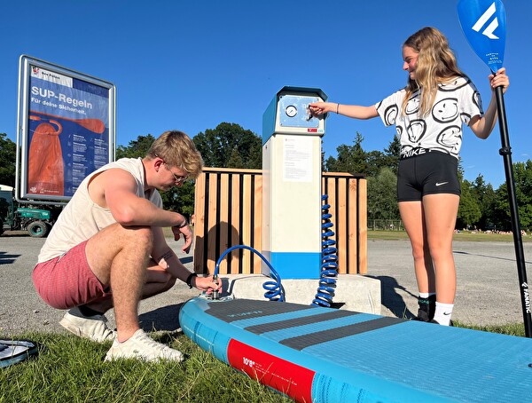 Die neue SUP-Pumpe im Hirsgarten wird rege genutzt. 