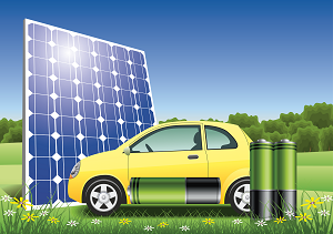 Elektroauto und Solarpanel