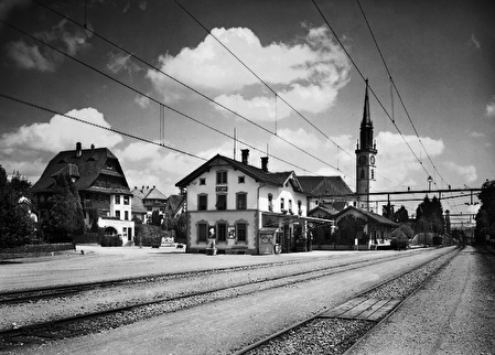 Aufnahme des Bahnhofes Cham um 1930