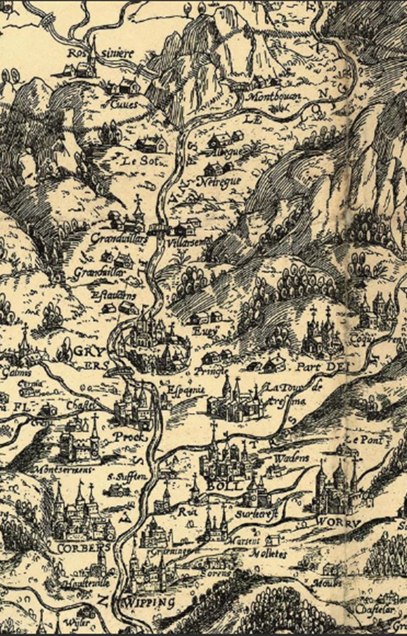 Figure 3 : La Tour figure sur la carte dressée par von Schoepf en 1578.