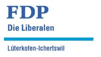 Logo FdP, Buchstaben in blauer Schrift