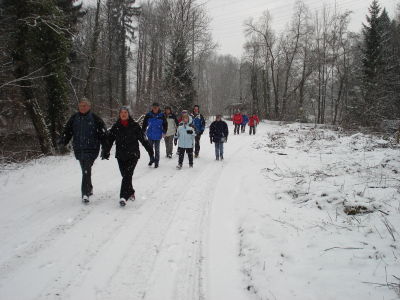Wandergruppe am Wandern im Schnee