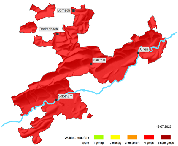 Karte Kanton Solothurn mit Gefahrenstufen 