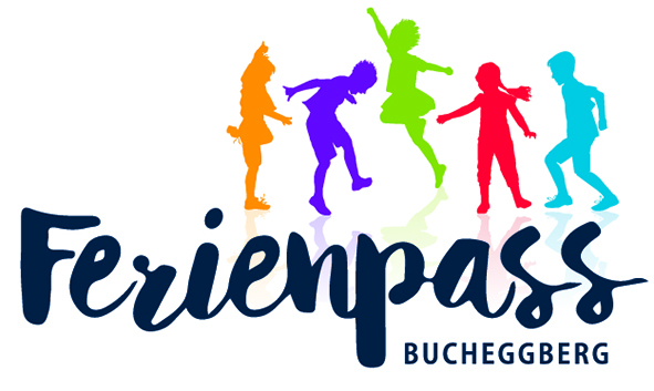 Logo Ferienpass Bucheggberg mit fünf tanzenden farbigen Kindern