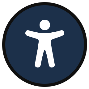 Symbol für Einstellungen der Barrierefreiheit (weisses Menschpiktogramm auf einem blauen Kreis)