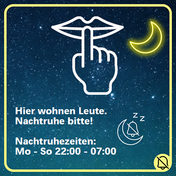 Plakat mit Nachthimmel und Piktogramm für Ruhe