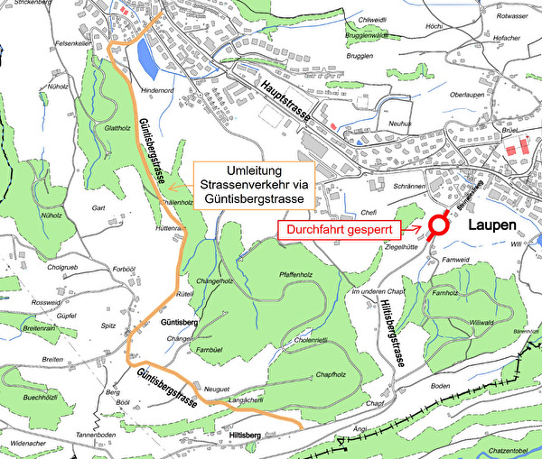 Plan der Baustelle an der Hiltisbergstrasse