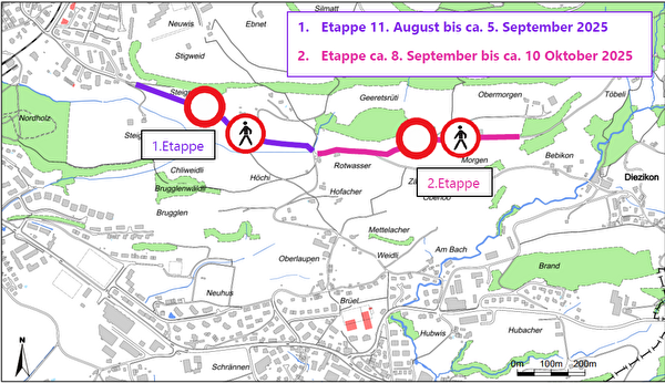 Plan der Baustelle an der Steig-/Töbelistrasse