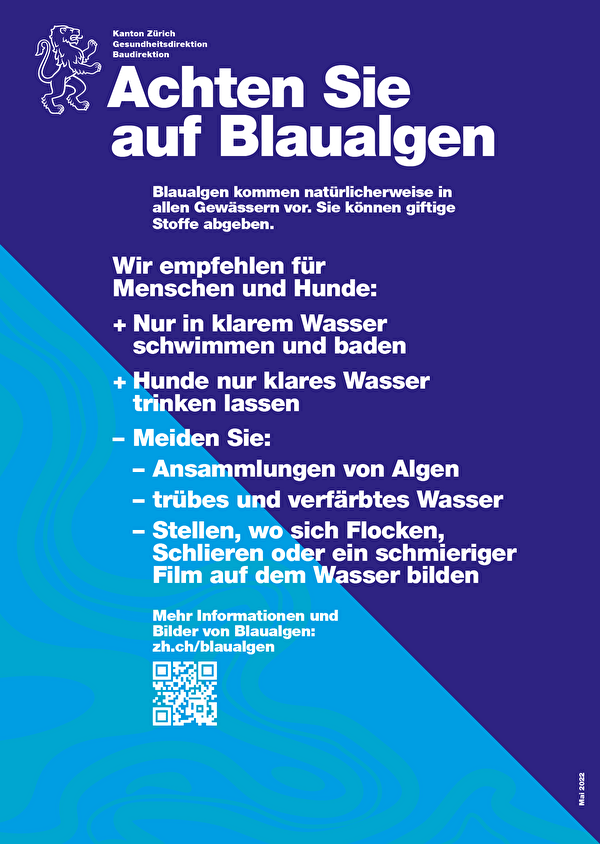 Plakat mit Empfehlungen zu Blaualgen