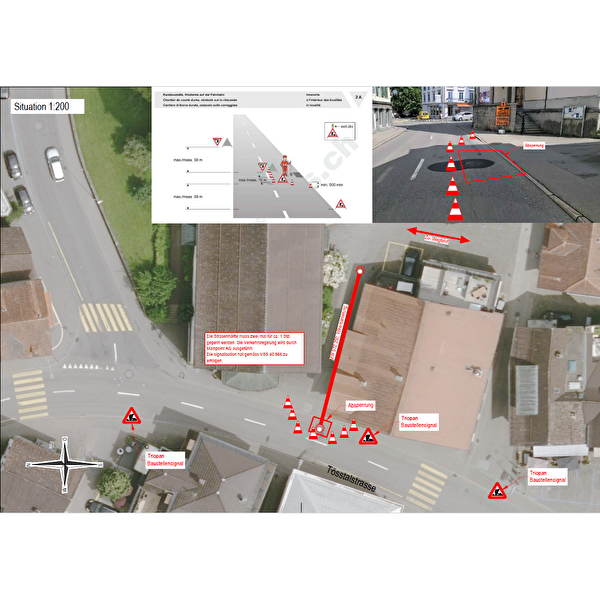 Baustellenplan Tösstalstrasse mit Informationen zu den Absperrungen