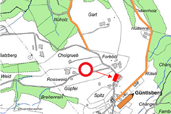 Plan der Sperrung Batzbergstrasse mit Umleitung