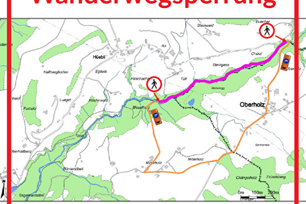 Plan der Wanderwegsperrung am Schmittenbach