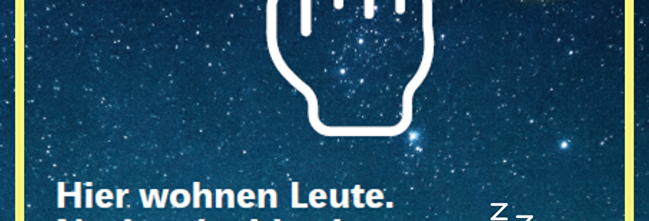 Plakat mit Nachthimmel und Piktogramm für Ruhe