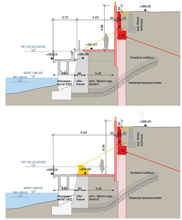 Phasen 1 (oben) und 2 der geplanten Ländiwegerneuerung