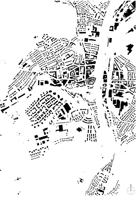 Der Schwarzplan mit einer möglichen Überbauungsstruktur von Olten SüdWest zeigt: Mit einem überarbeiteten Gestaltungsplan kann das Areal mit der Gesamtstadt verschmelzen.