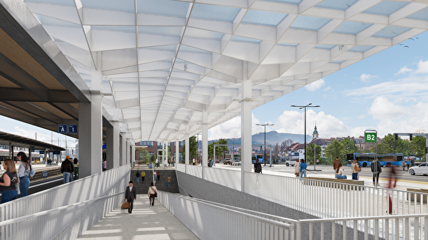 Blick über die neue Rampenanlage unter dem «Stadtdach» in Richtung Altstadt