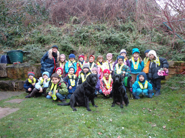 Besuch des Kindergarten bei Hundewelpen 