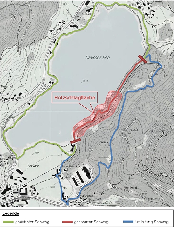 Plandarstellung zu den Holzarbeiten am Davosersee