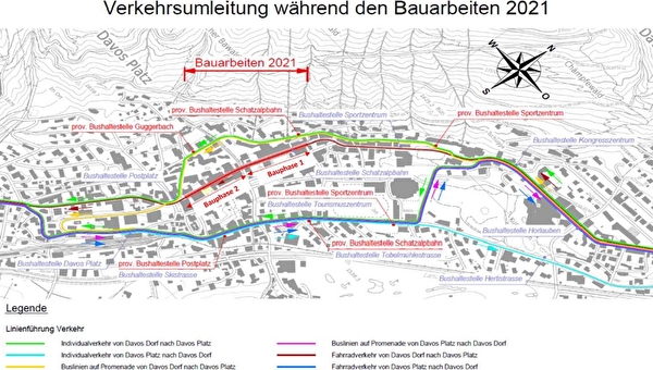 Übersichtsplan zur Verkehrslenkung während den Instandsetzungsarbeiten Promenade 2021