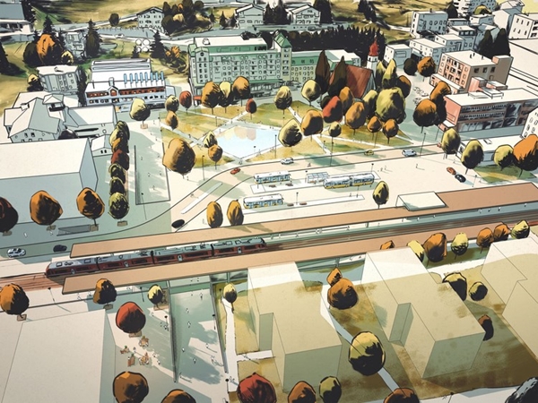 Illustration zur Neugestaltung des Ortszentrums Davos Dorf