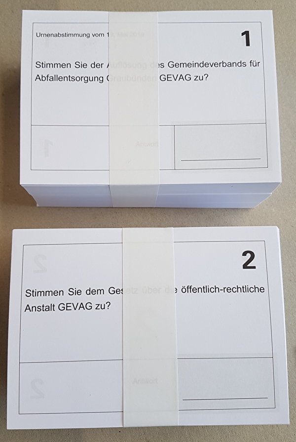 Stimmzettel GEVAG für Volksabstimmung vom 19. Mai 2019