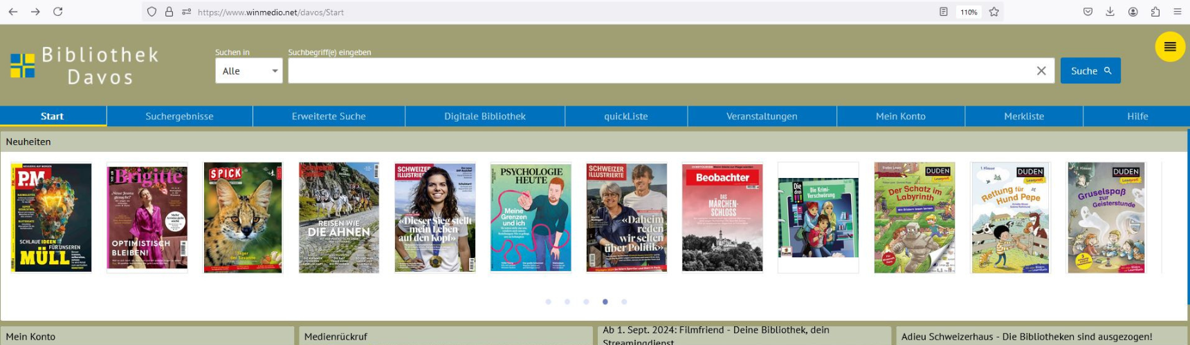 Startseite von unserem Bibliotheks-Katalog