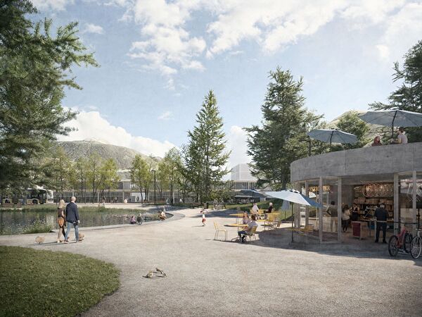 Visualisierung des neuen Ortszentrum Davos Dorf
