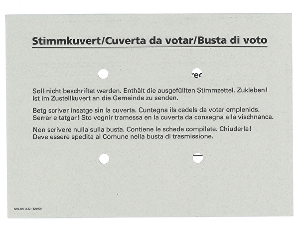 Dieses Stimmcouvert ist am 16. Februar 2023 ohne äusserem Abstimmungscouvert eingegangen