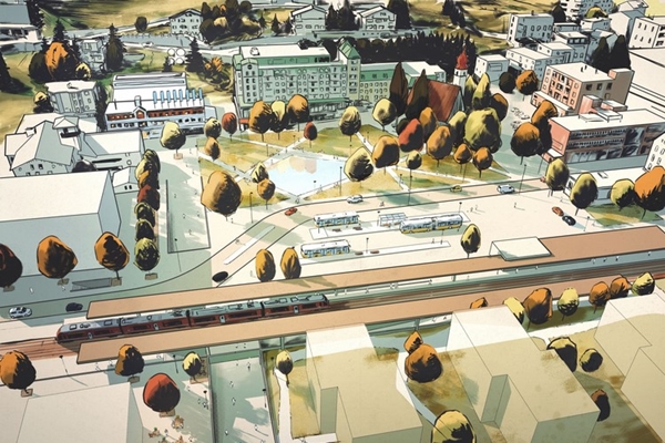 Illustration zur Neugestaltung des Ortszentrums Davos Dorf