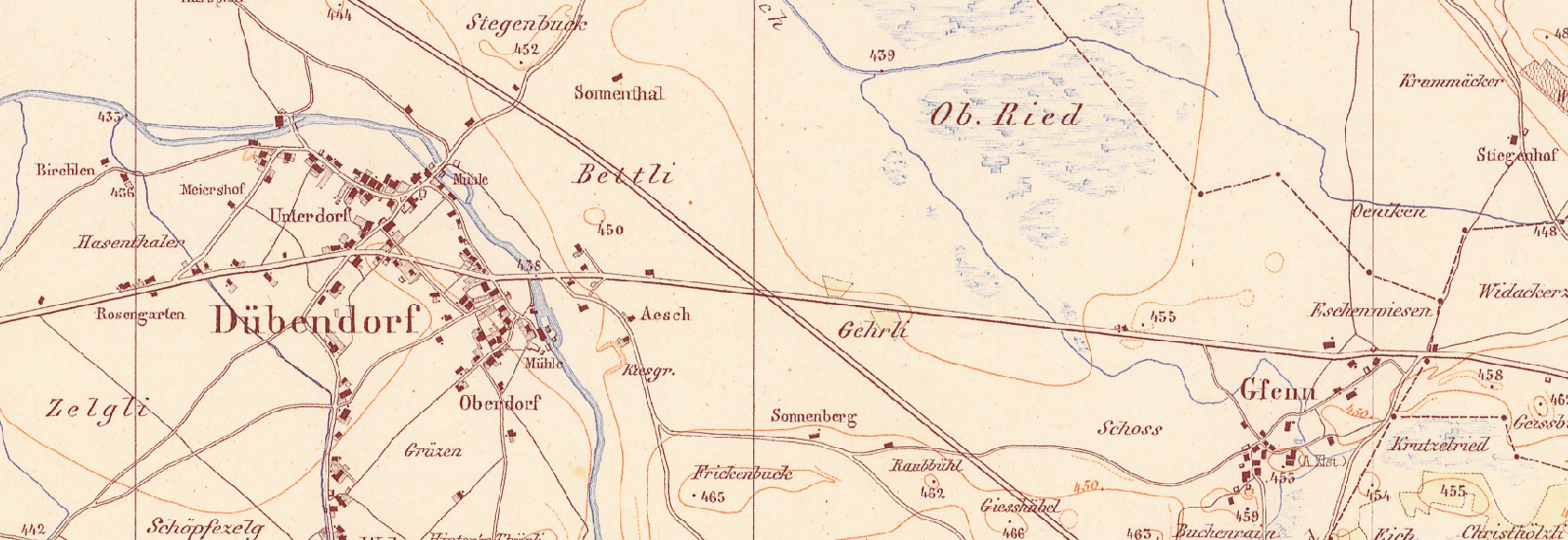 Historischer Kartenausschnit der Stadt Dübendorf