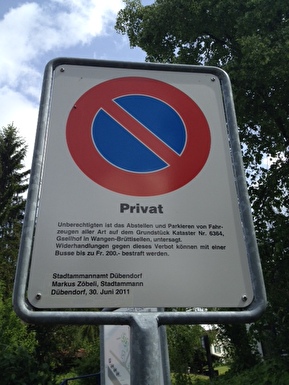 Hier sehen Sie eine Verbotstafel des Stadtammannamtes Dübendorf aus dem Jahre 2011