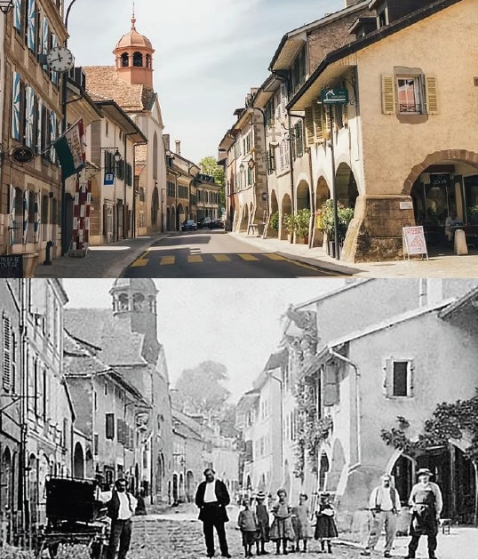 Photos comparant la Grand-Rue actuelle à celle du début du 20ème siècle