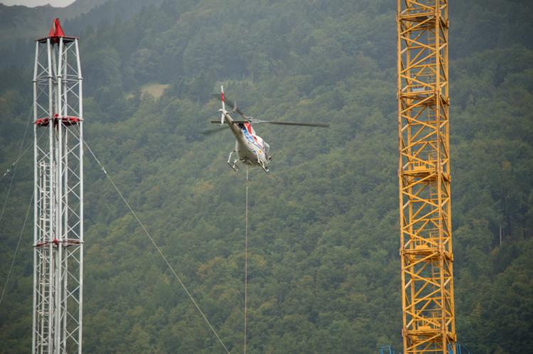 Pfäfers, Einfliegen des Tragseils Kabelkran