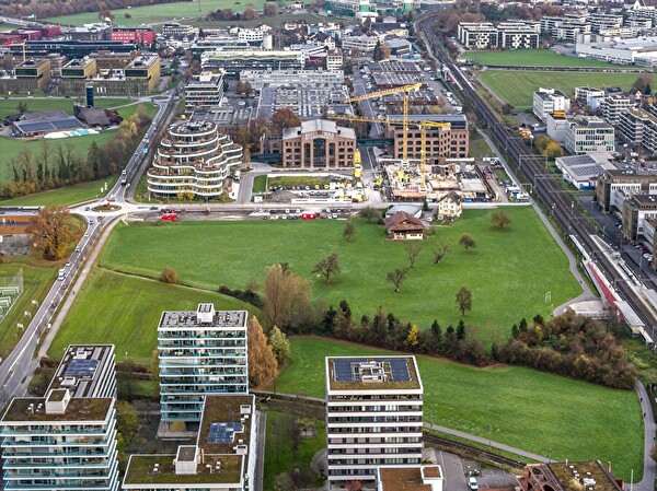 Die Luftaufnahme zeigt das Gebiet Unterfeld Süd.