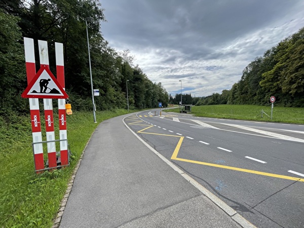 Die Sihlbruggstrasse auf der Höhe der Bushaltestelle Walterswil.