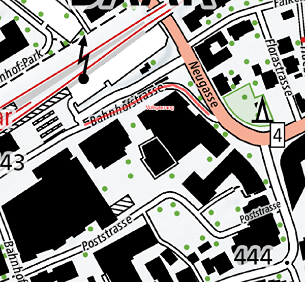 Plan von Strassensperrung der Bahnhofstrasse vom Restaurant Neumühle bis zur Einfahrt Neugasse