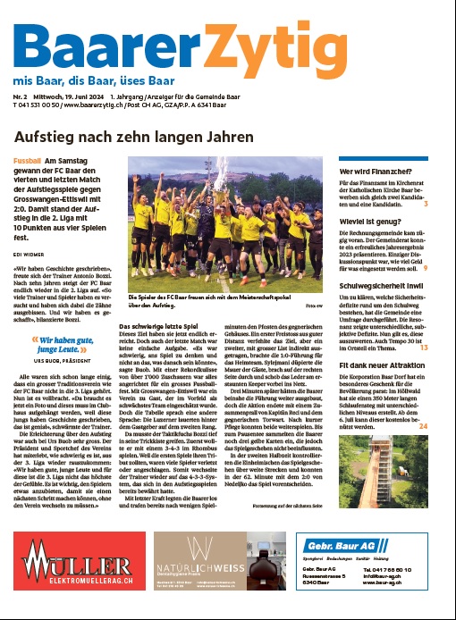 Titelseite der Baarer Zytig vom 19. Juni 2024