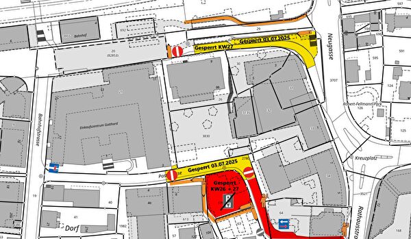Übersichtsplan Sperrung Post- und Bahnhofstrasse