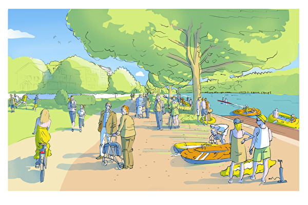 Visualisierung der Rheinuferpromenade nach der Aufwertung