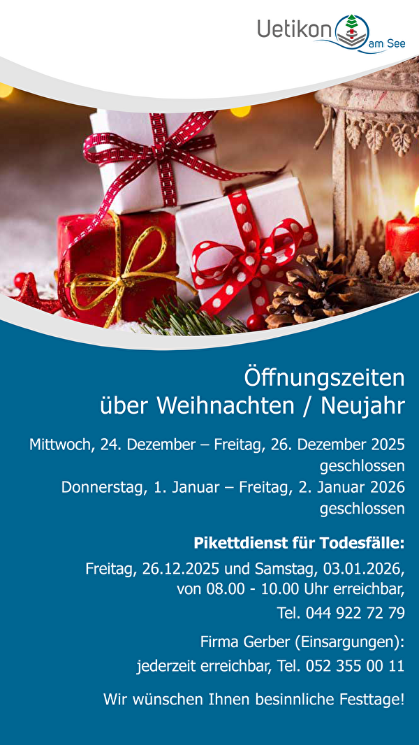 Oeffnungszeiten Weihnachten und Neujahr