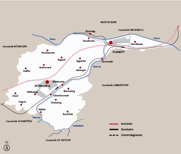 Karte der Gemeinde Wünnewil-Flamatt