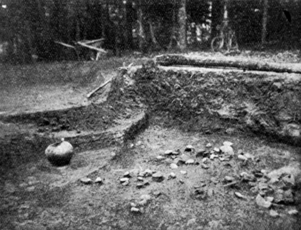 Ausgrabung Studenweid 1946, Steinsetzung mit Graburne