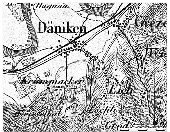 Dufourkarte von 1845–1865, Ausschnitt Däniken