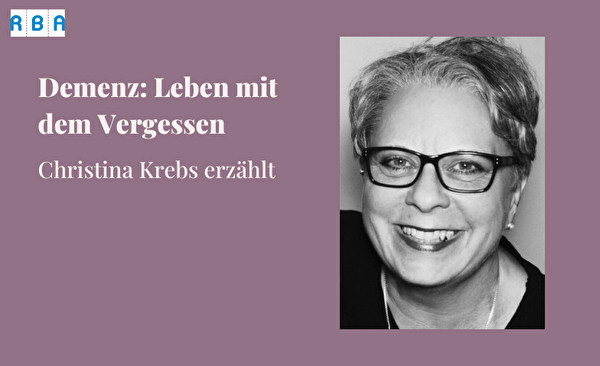 Titelbild zur Veranstaltung Demenz: Leben mit dem Vergessen. Es ist ein Portrait von Christina Krebs zu sehen, der ehemaligen Leiterin von Alzheimer Zürich.