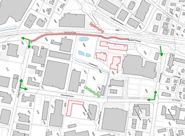 Karte der Sperrung vom Dachlisserweg inkl. Umleitung