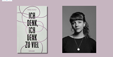 Links das Buchcover vom Buch Ich denk, ich denk zu viel, rechts ein Bild der Autorin.