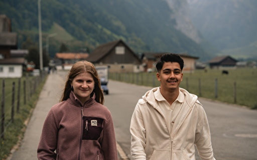 Zwei junge Menschen auf einer Strasse.