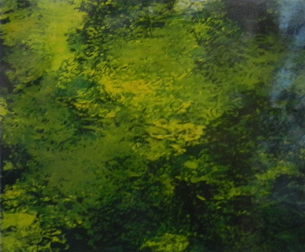 Ein in Eitempera auf Nessel gemaltes Bild in hell- bis dunkelgründ von 1997 von Vera Rothamel.