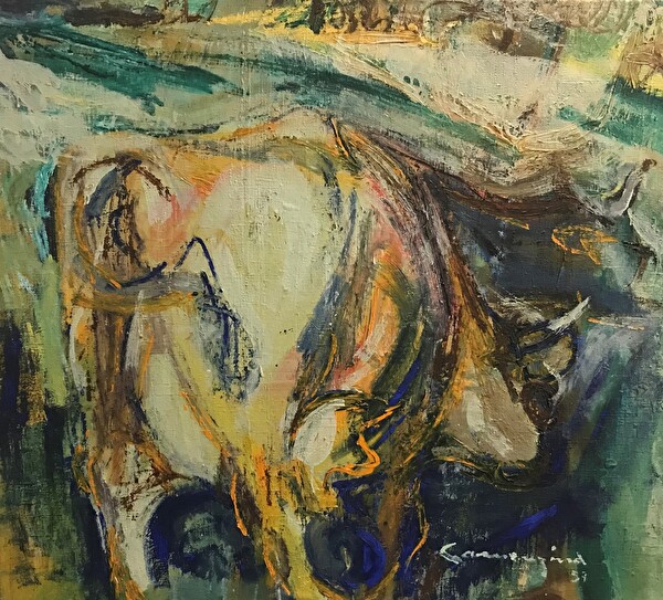 „Kuh Bionda“ (Oel auf Leinwand, 70 x 80 cm) von Balz Camenzind
