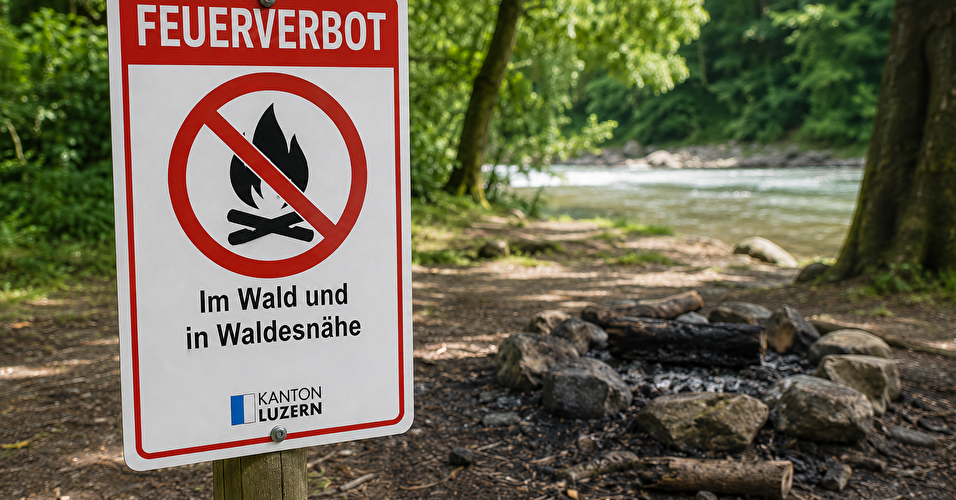 Feuerstelle mit Verbotsschild.